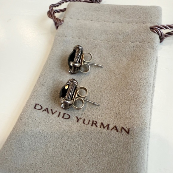 David Yurman Stud Earrings Sterling Silver with Black Onyx and Pave Diamonds - Picture 6 of 8